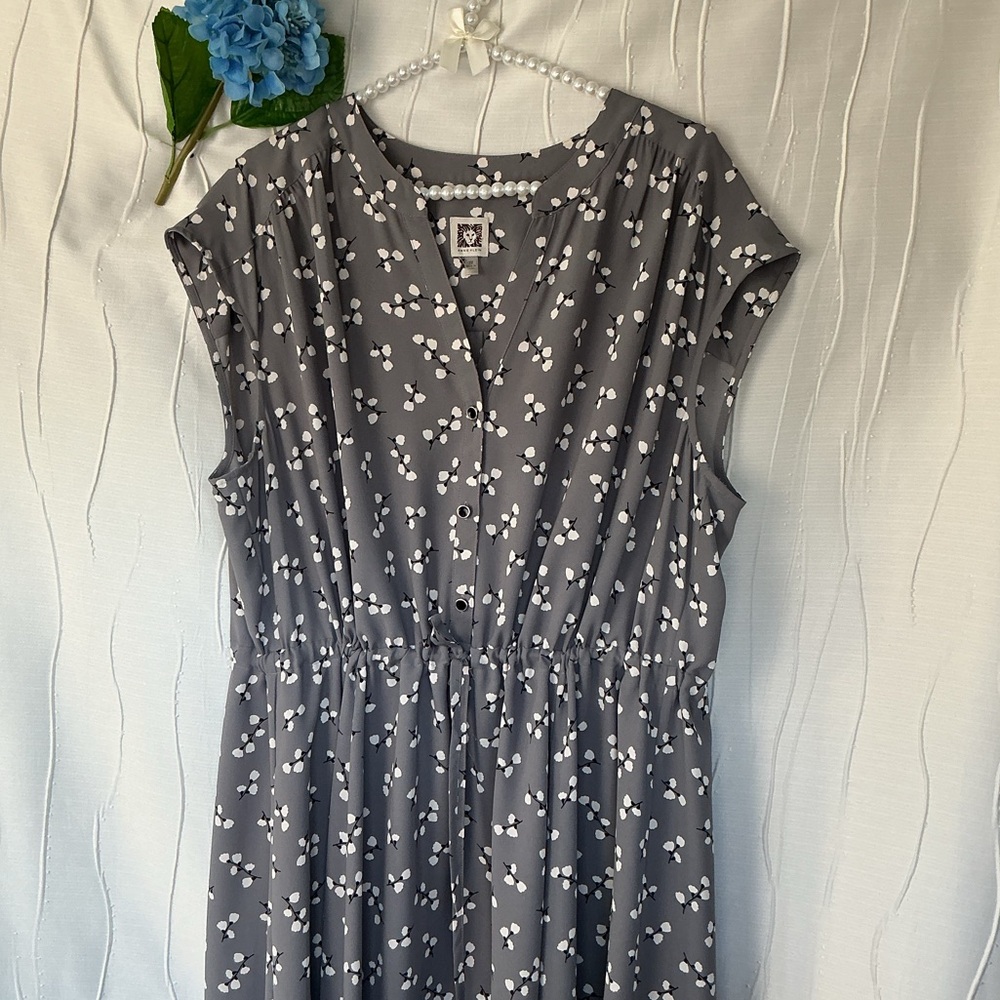 Anne Klein Charcoal Floral Midi Dress